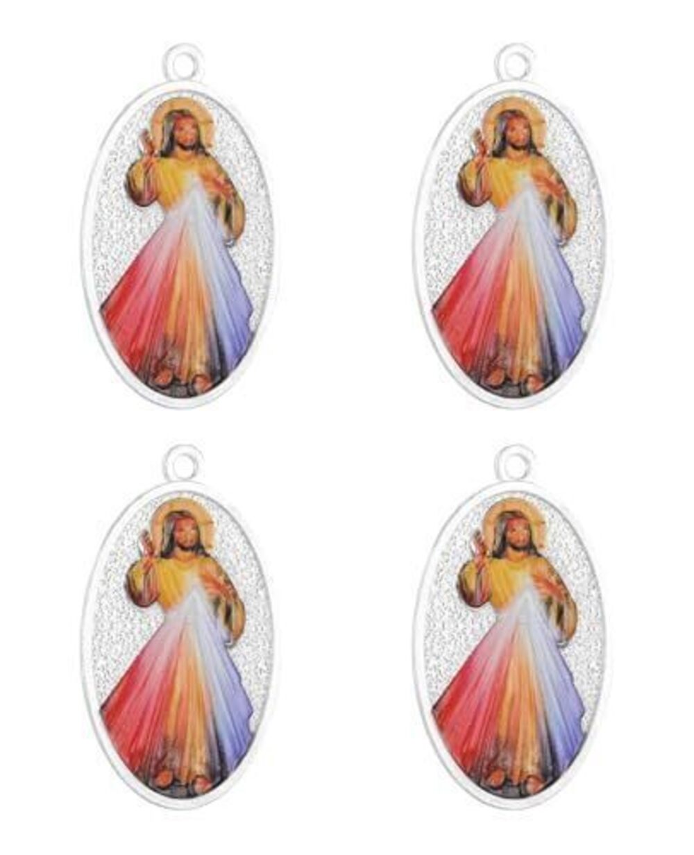 4207 4pcs Divine Mercy Jesus Medals Colorful Enamel Plated Religious Charms